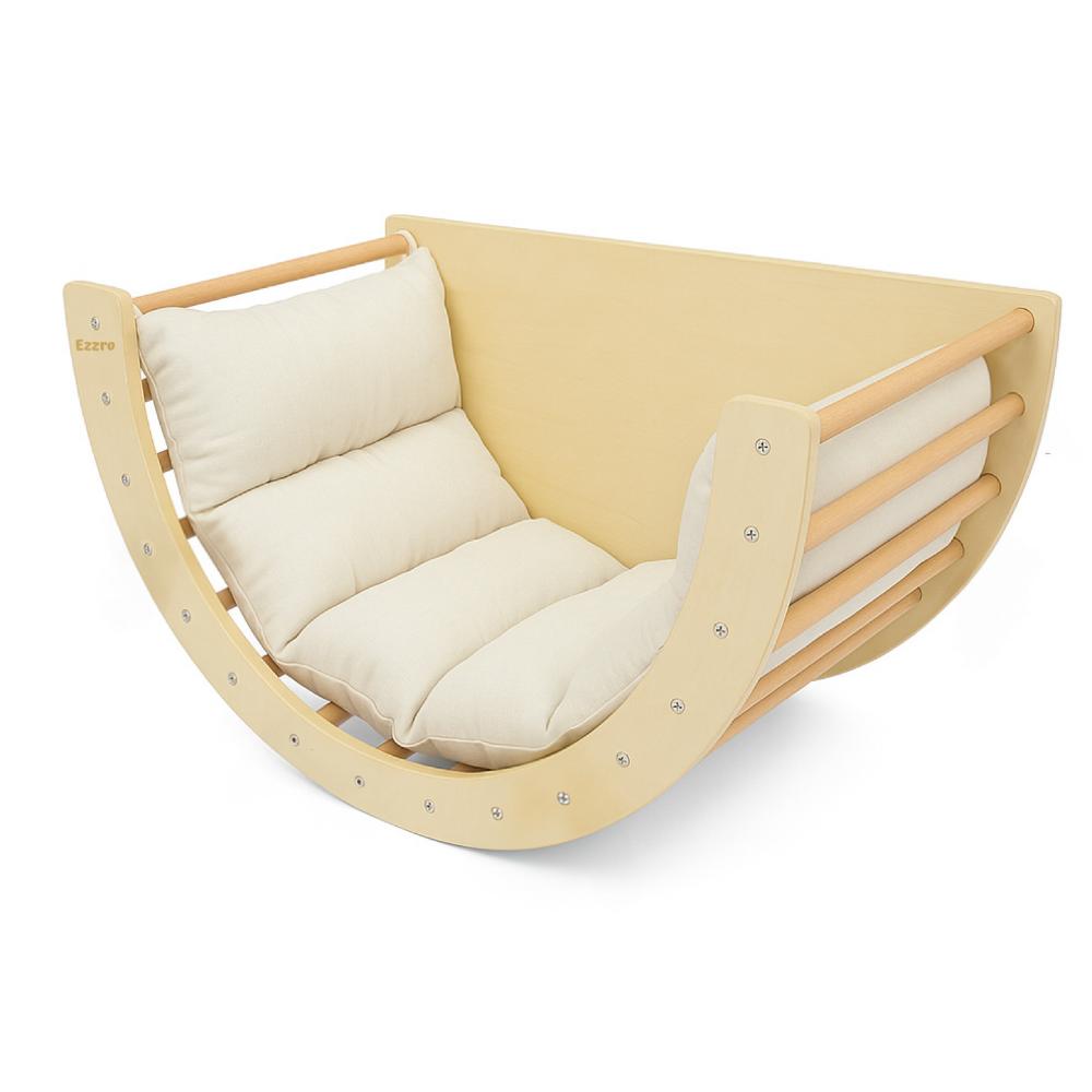 Ezzro 3-In-1 Wooden Climbing Arch With Playmat Set - Natural - 2 Pcs