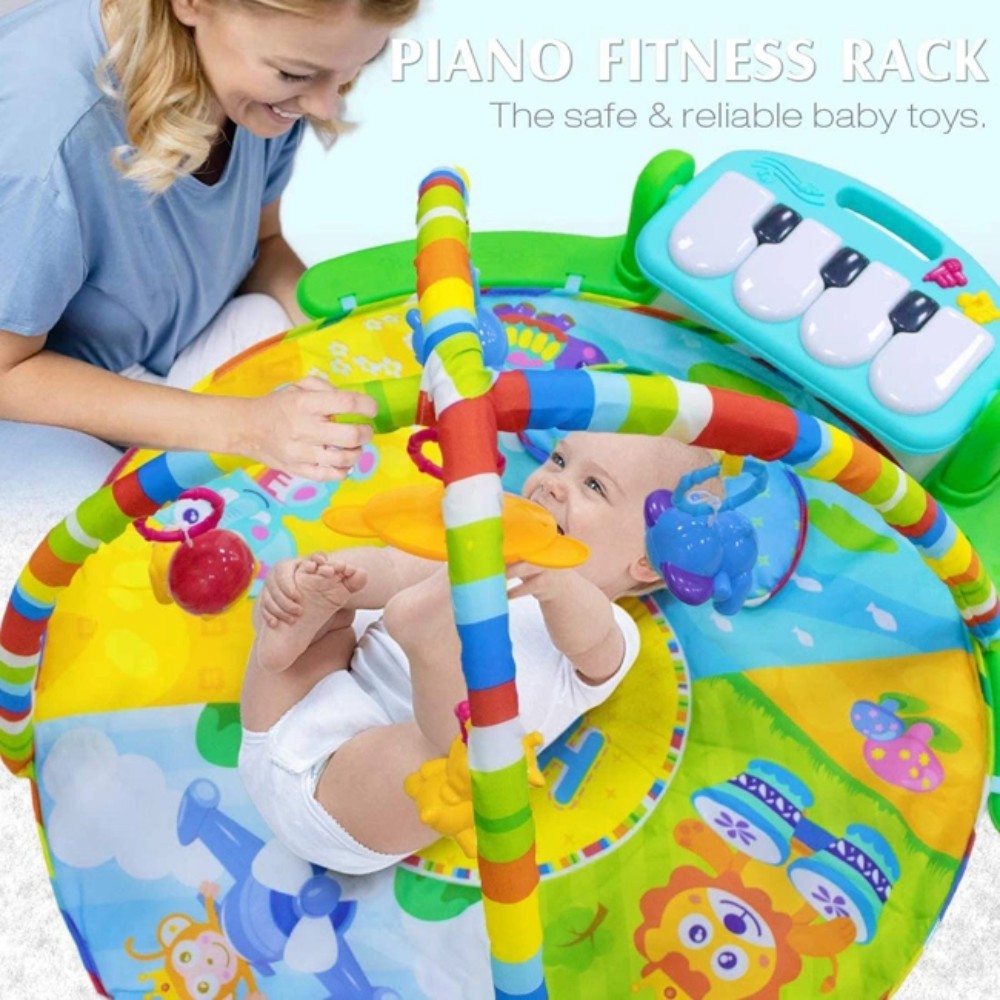 Huanger - Baby Play Gym Round Piano Mat Activity Center - Multicolor