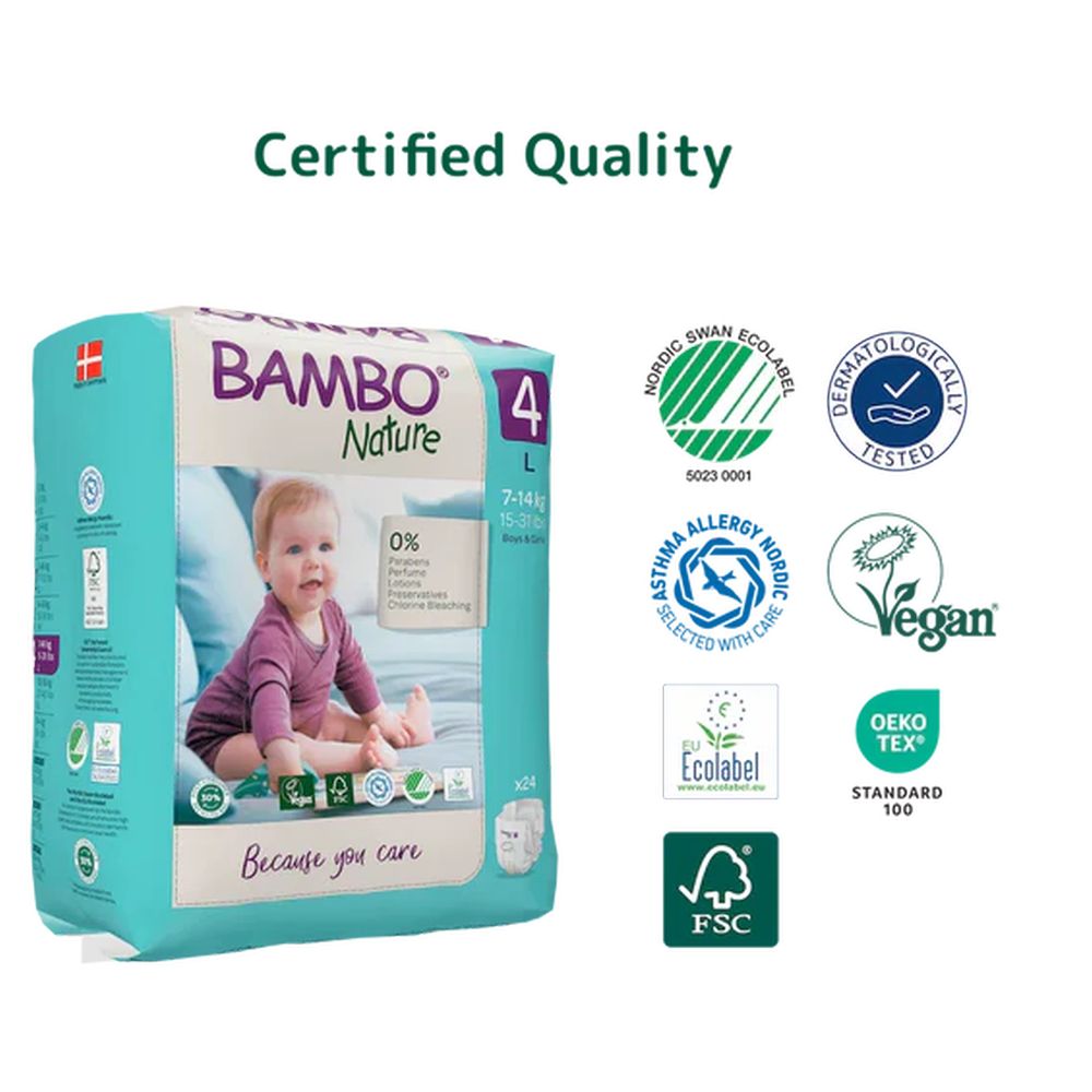 Bambo Nature, Eco-Labeled Diapers, Size4,7-14 kg ,24pcs