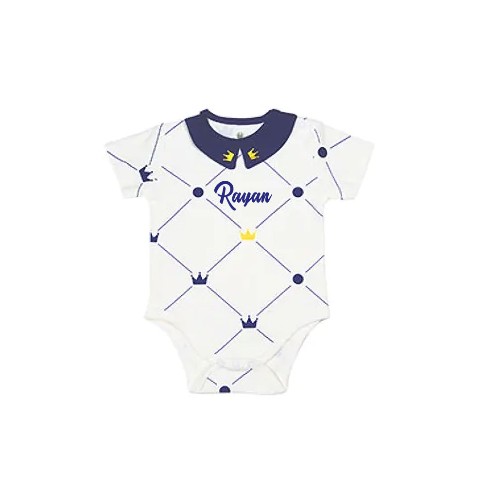 Tiny Toes - 100% Cotton Newborn Personalized Gift Set - Blue Crown - 8 Pc Set