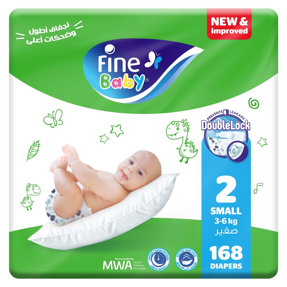 Fine Baby - Baby Diapers 3-6kg Size 2 - Medium - 168pcs