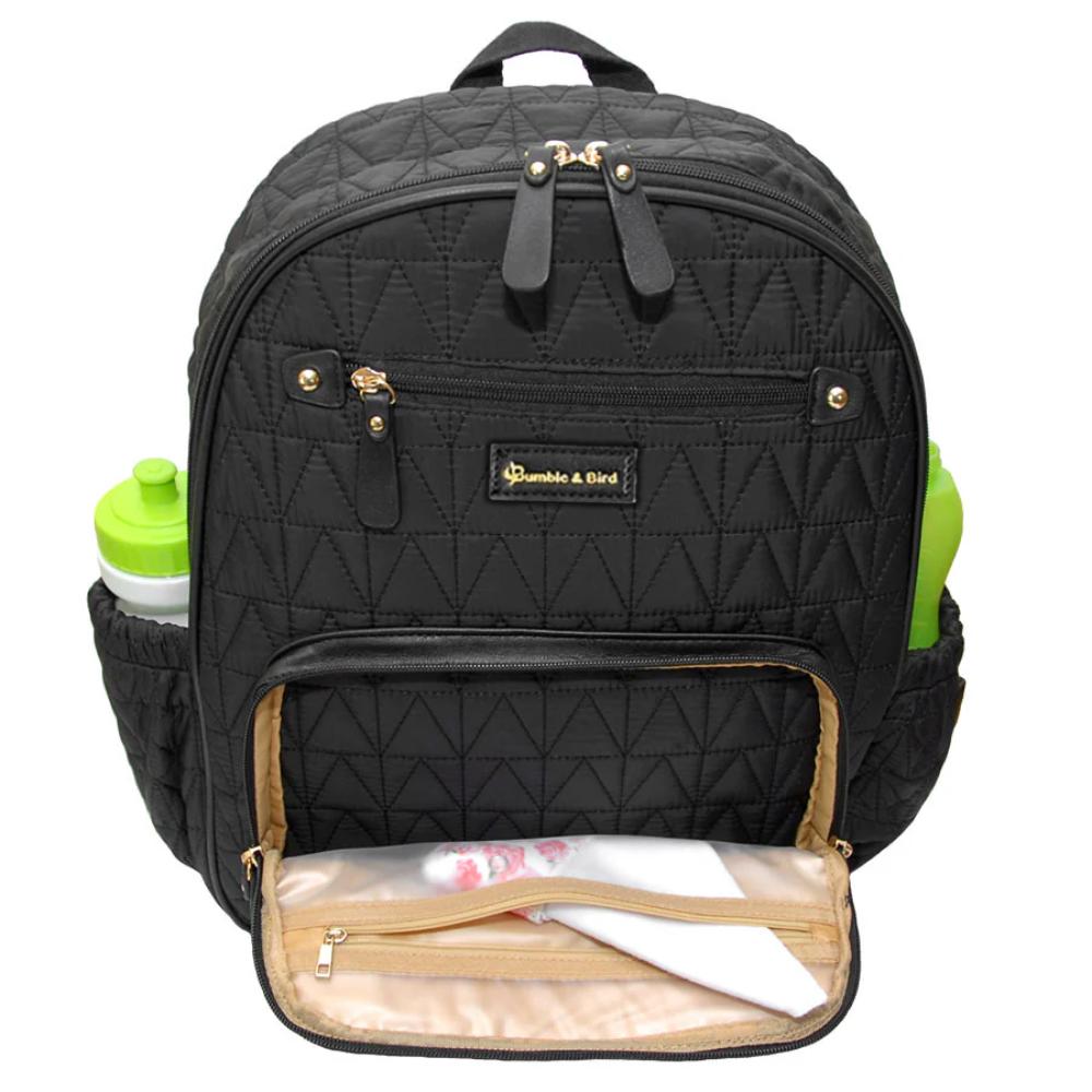 بامبل & بيرد - طقم شنطة ظهر لحفاضات الأطفال من النايلون - 4 قطع - أسود