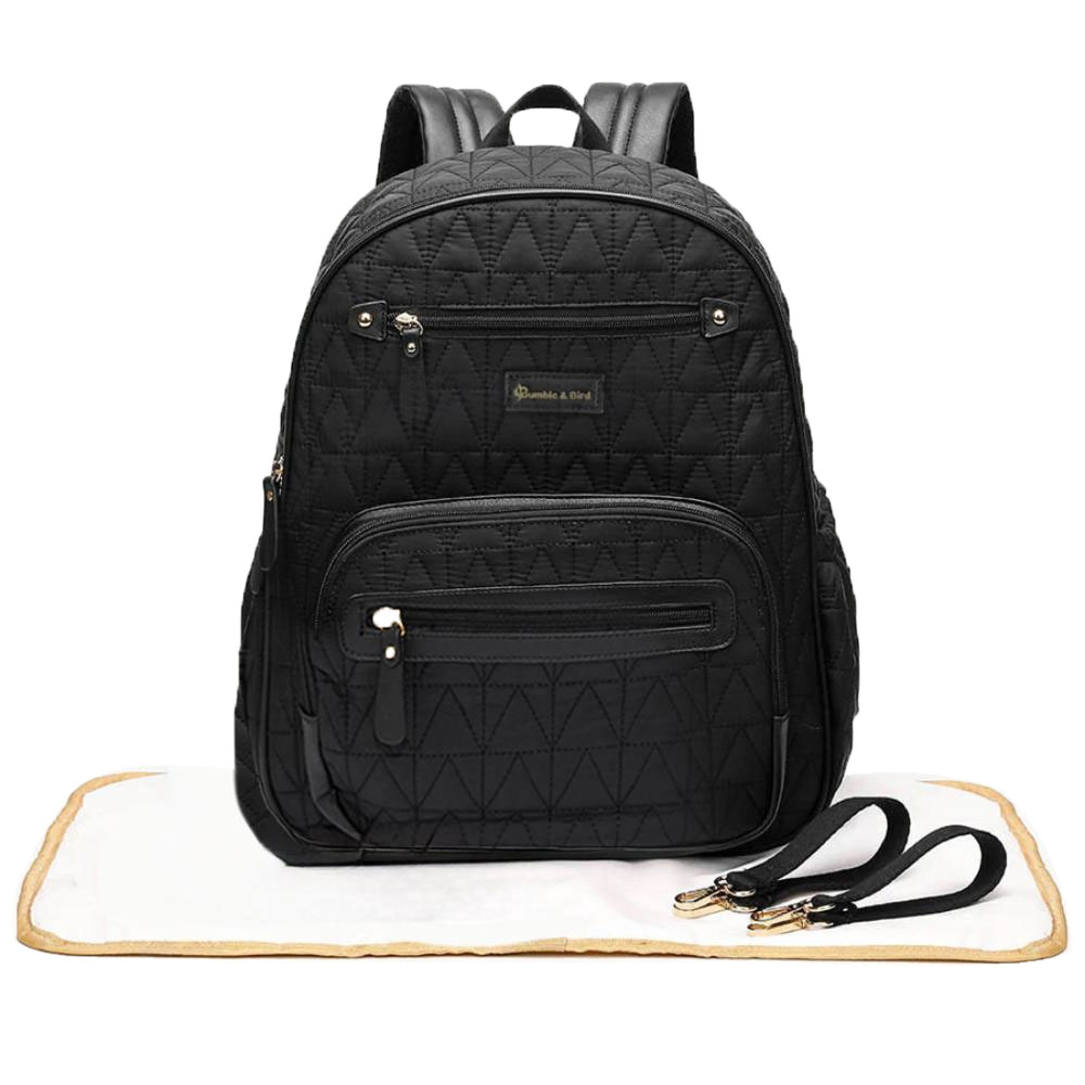 بامبل & بيرد - طقم شنطة ظهر لحفاضات الأطفال من النايلون - 4 قطع - أسود