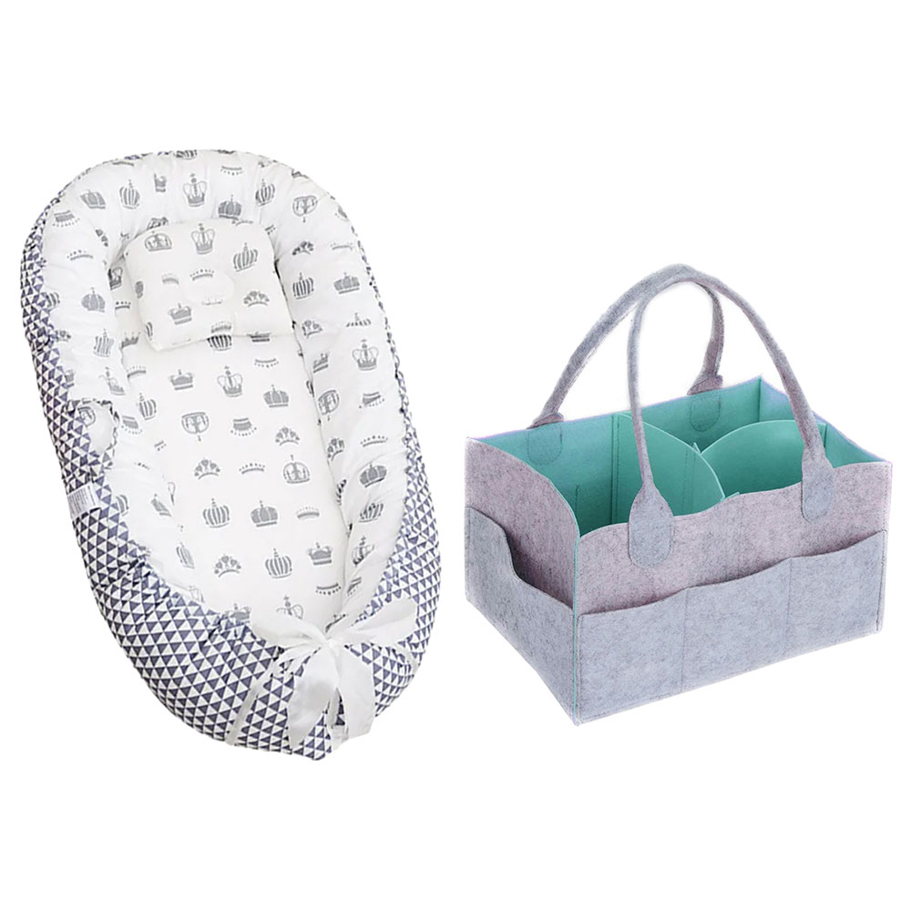 Star Babies - Baby Bed Sleeping Pod with Caddy Diaper Organizer - Green Grey