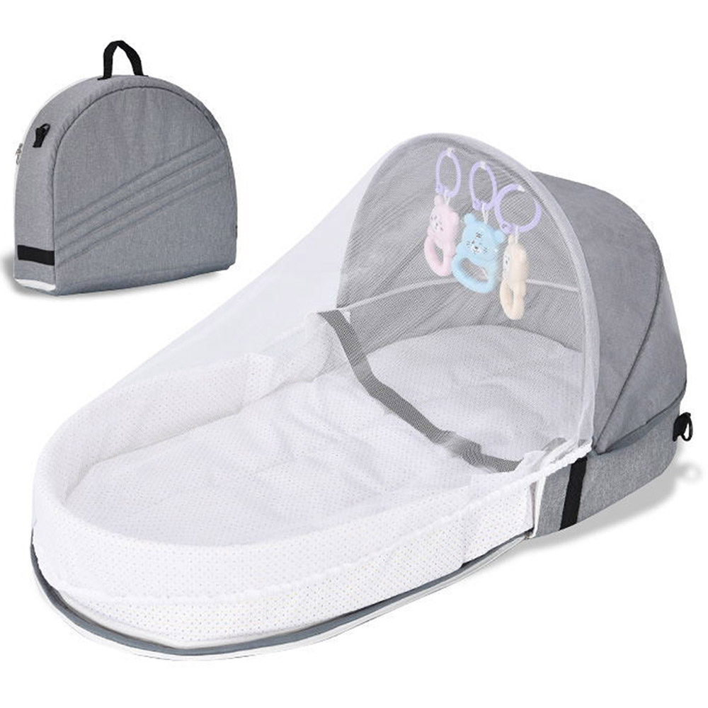 Star Babies - Baby Sleeping Mosquito Bed - Grey with Bath Support & Powder Puff - Blue