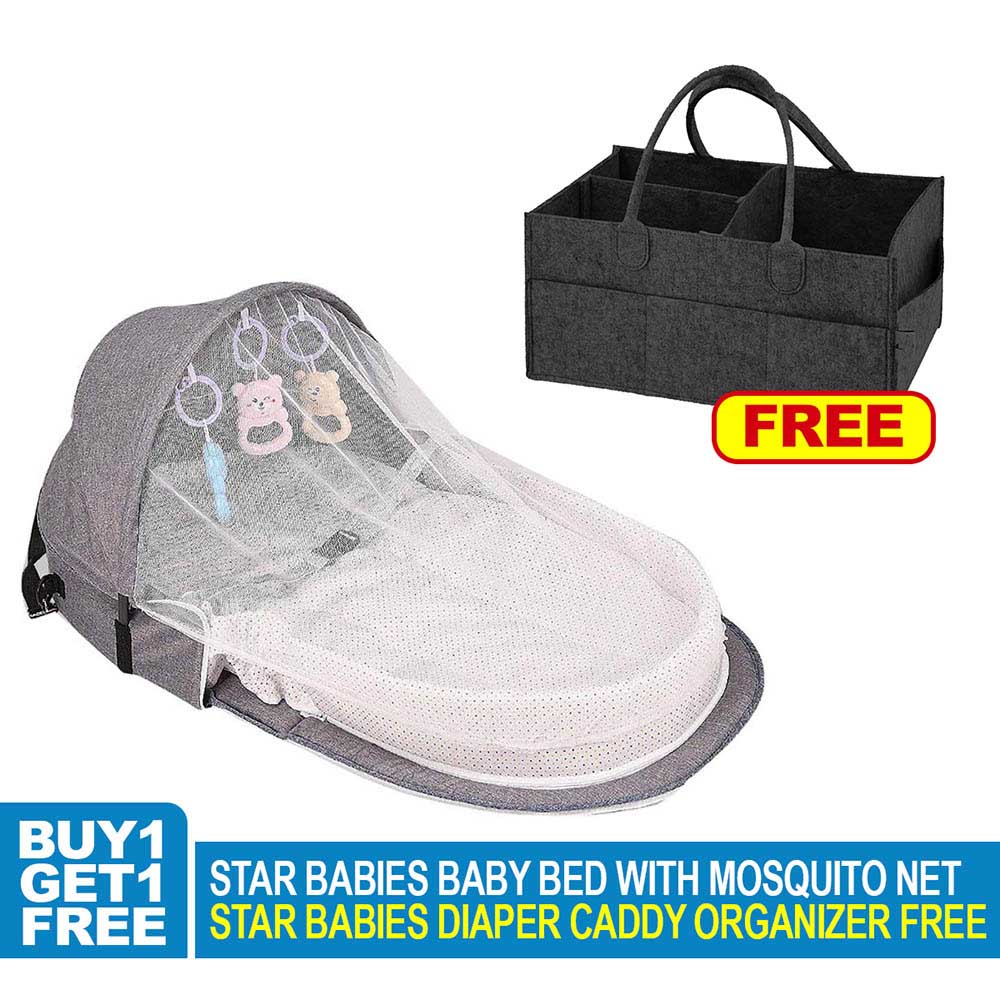 Star Babies - Baby Mosquito Bed Pink with Caddy Diaper Organizer - Black/Red