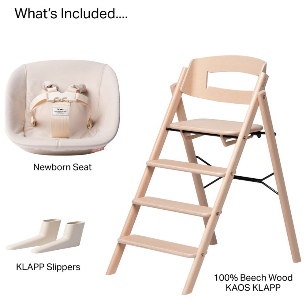 Kaos - Klapp Beech Wood High Chair With Newborn Seat Set - Natural