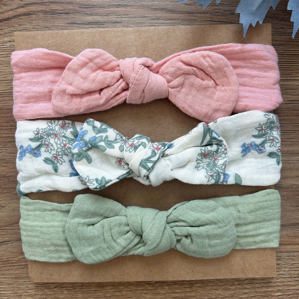 Wonder Kids - Baby Headband Set - Sage Green/Floral/Pink - 3 Pcs