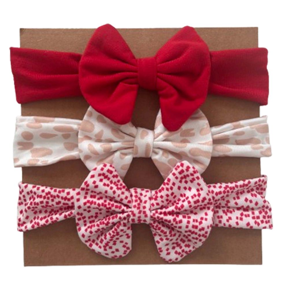 Wonder Kids - 3pc-Set - Baby Bow Headbands - Red/White/Brown