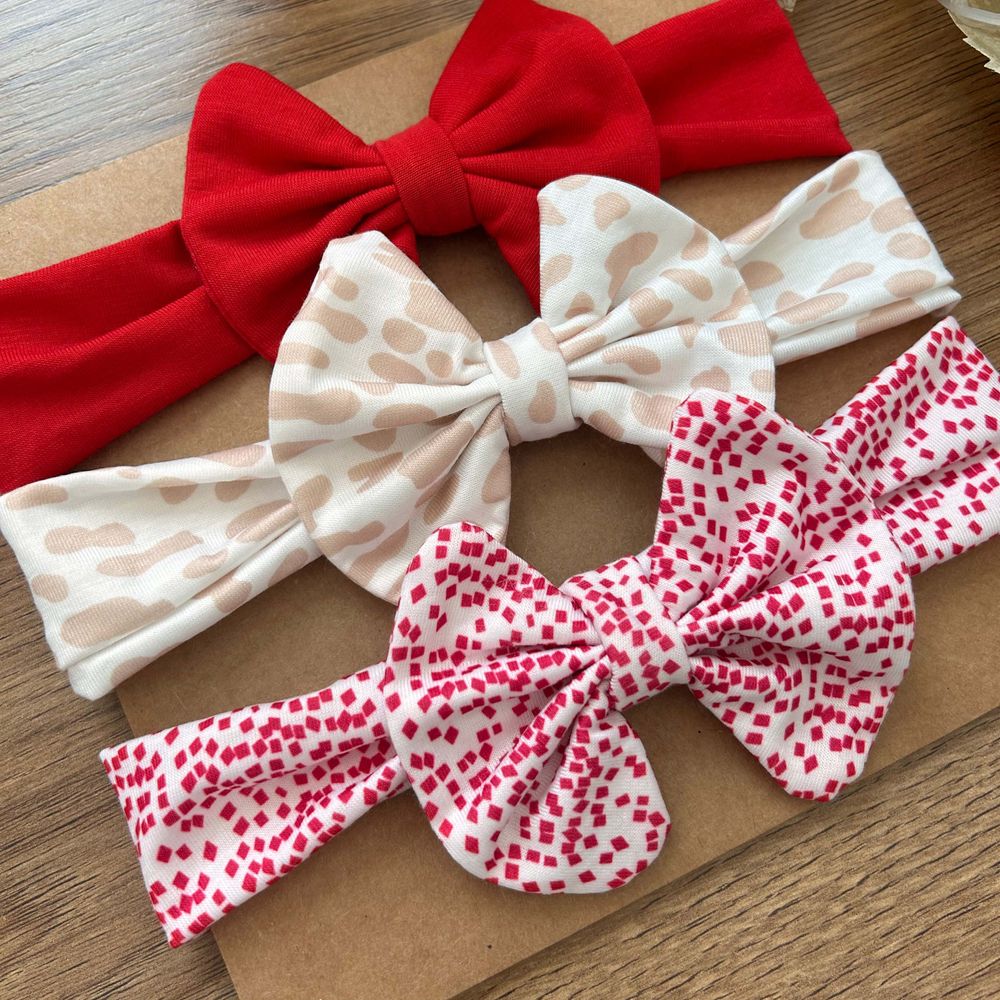 Wonder Kids - 3pc-Set - Baby Bow Headbands - Red/White/Brown