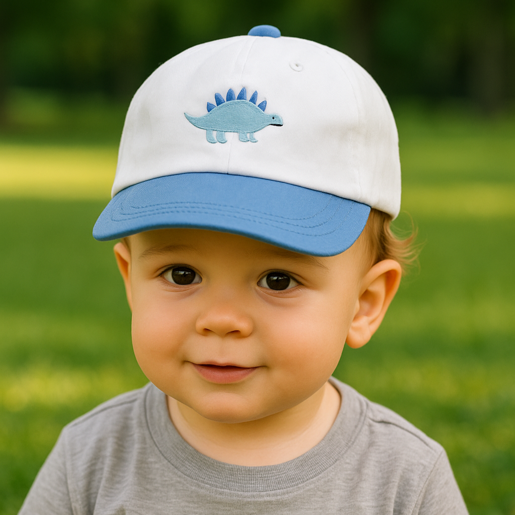 Wonder Kids Boy's Dinosaur Embroidered Cap - White/Blue