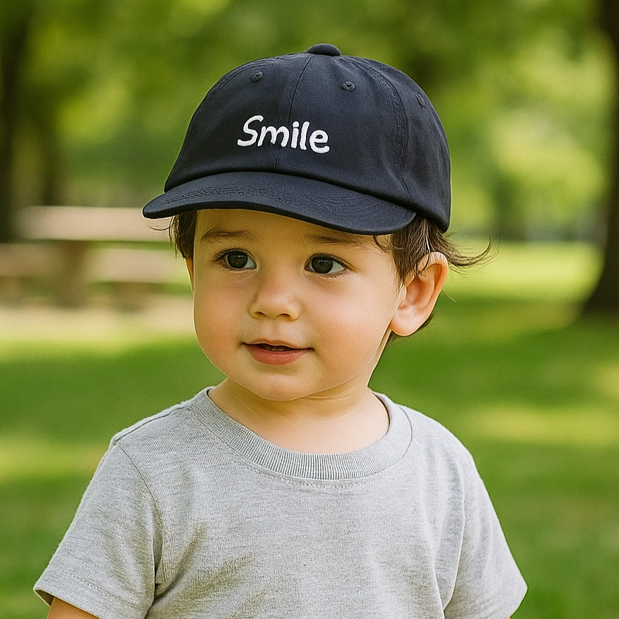 Wonder Kids Smile Embroidered Cap - Black