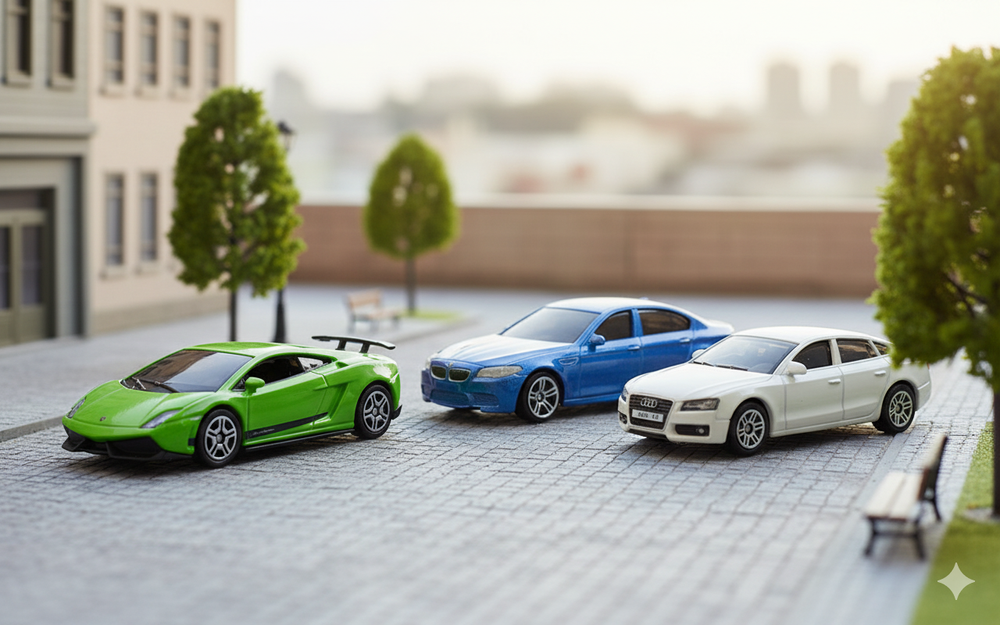 D-Power - Diecast Mini Car Set 1:64 - Audi A5 White, BMW M5 Blue, Lamborghini LP570-4 Green - Pack of 3