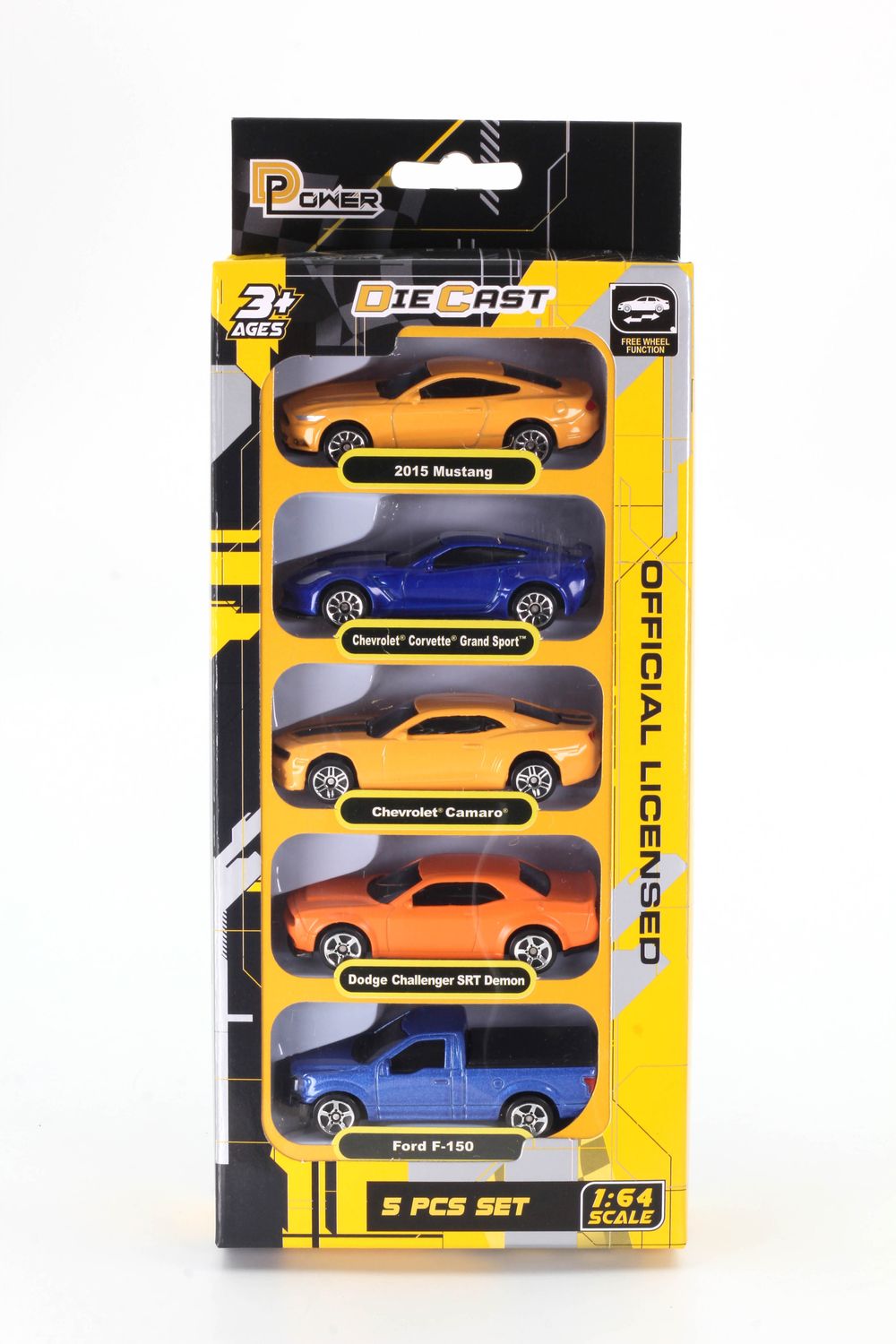 D-Power - Diecast Mini Car Set 1:64 - Ford Mustang 2015, Corvette Grand Sport 2017, Camaro 2010, Dodge Challenger, Ford F-150 - 5pcs
