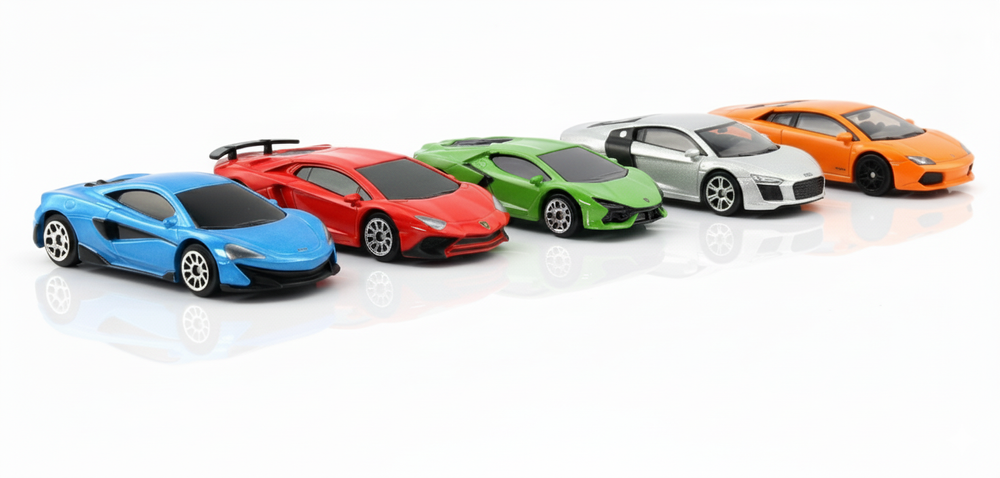 D-Power - Diecast Mini Car Set 1:64 - McLaren 600LT, Audi R8 2019, Lamborghini Revuelto 2024 & More - 5pcs