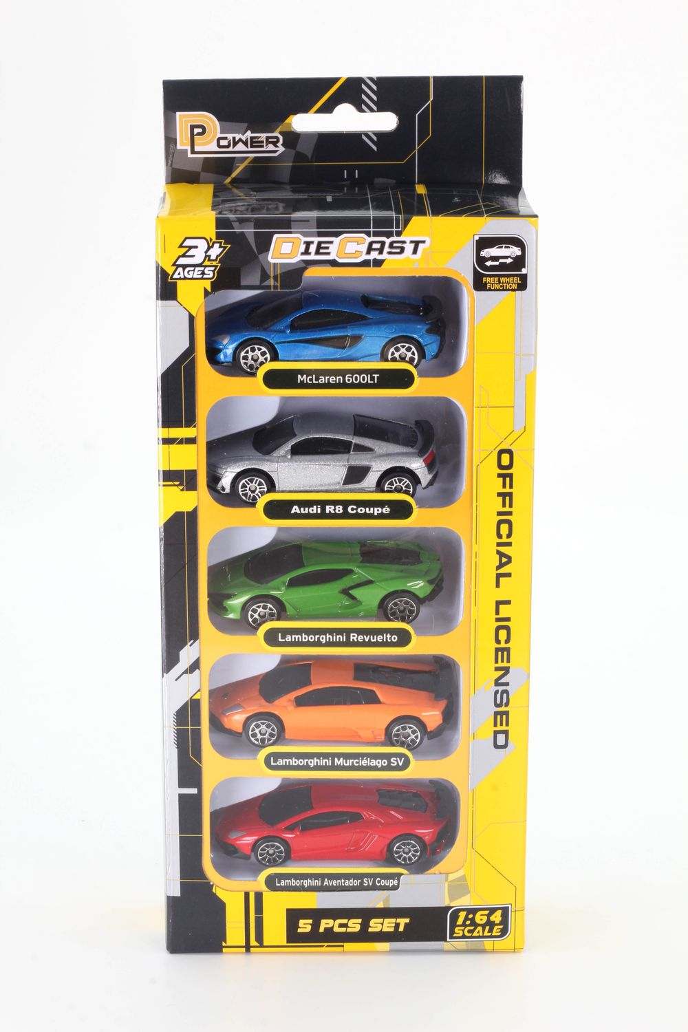 D-Power - Diecast Mini Car Set 1:64 - McLaren 600LT, Audi R8 2019, Lamborghini Revuelto 2024 & More - 5pcs