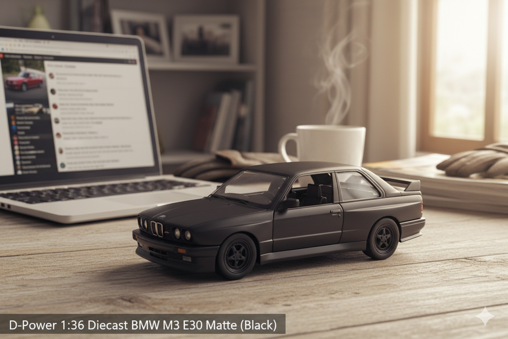 D-Power - BMW M3 E30 1986-1991 Diecast Car 1:36 - Matte Black - 1pc