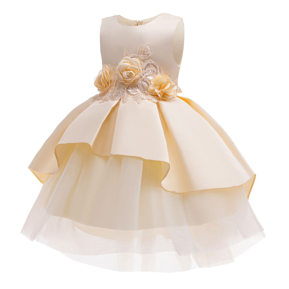 Sugar Rush - Girl's Solid Fit And Flare Dress - Champagne