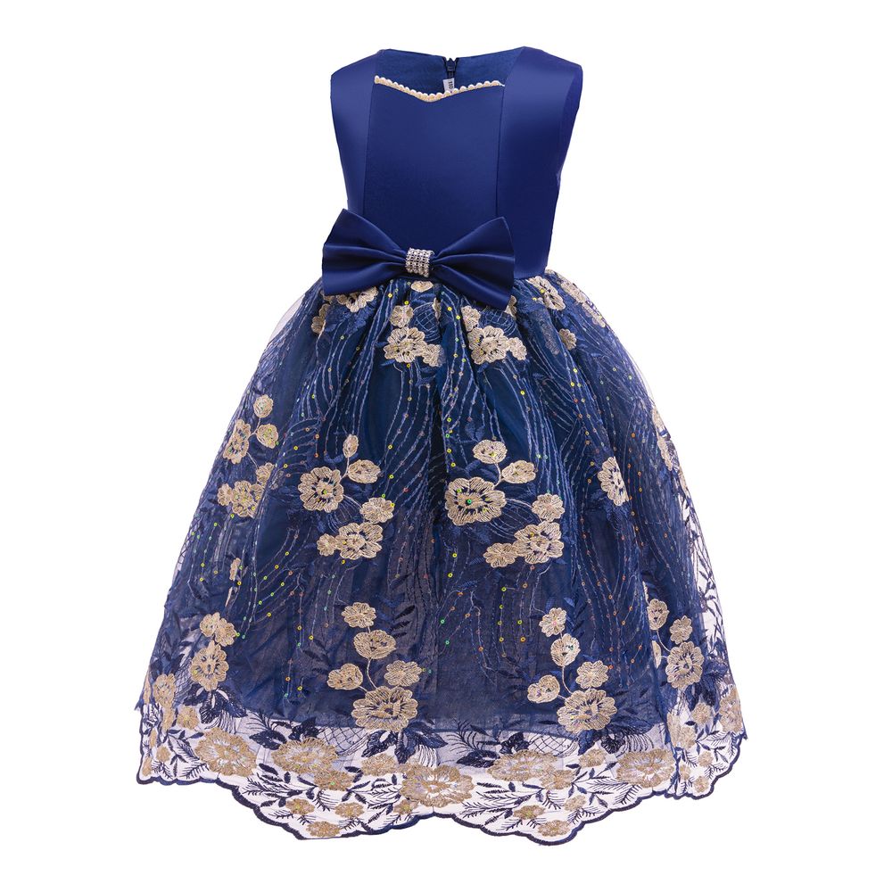 Sugar Rush - Girl's Solid Gown Dress - Navy Blue