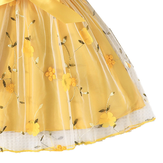 Sugar Rush - Girl's Cold Shoulder Floral Dress - Yellow