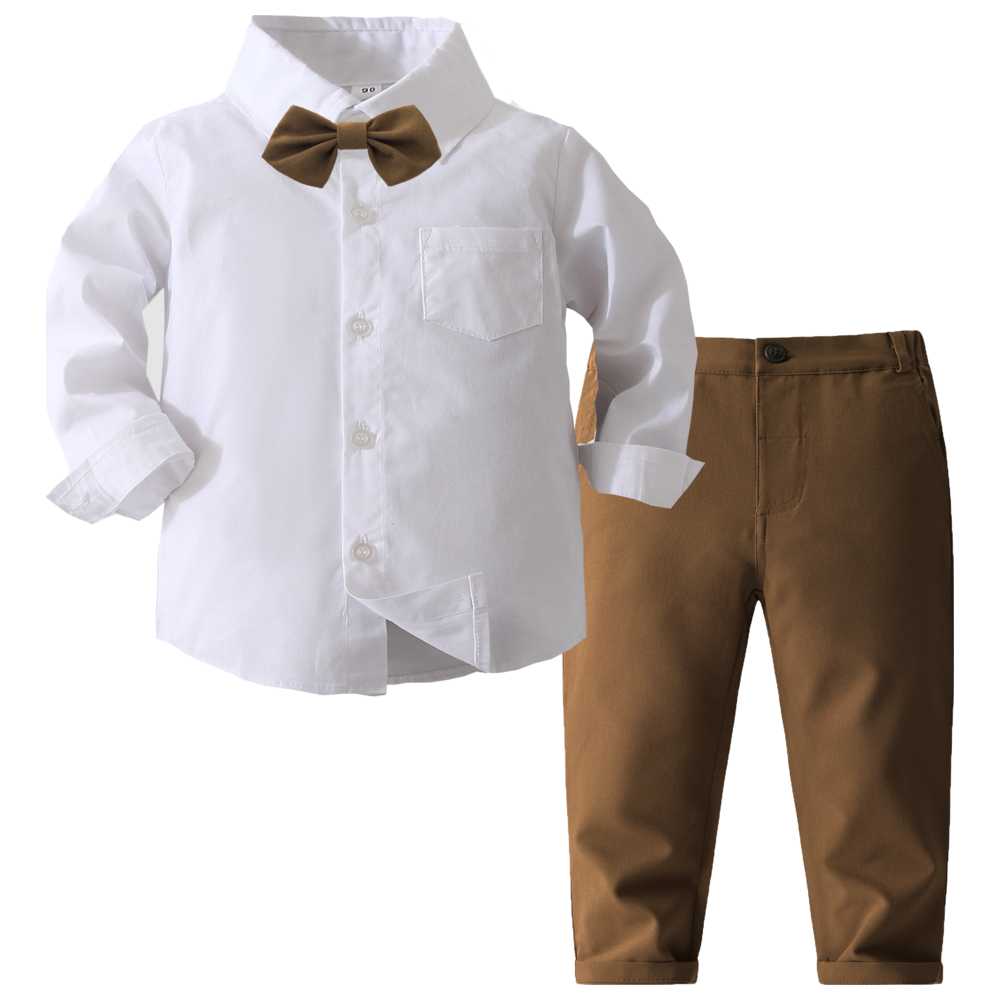 شوغر راش - طقم قميص بأكمام طويلة وبابيون وبنطال - كاكي - 3 قطع