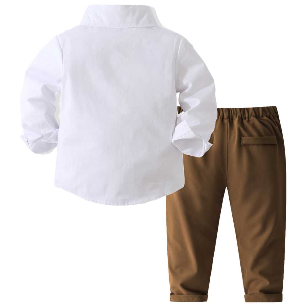 شوغر راش - طقم قميص بأكمام طويلة وبابيون وبنطال - كاكي - 3 قطع