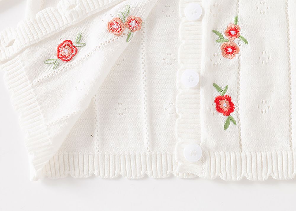 Sugar Rush - Embroidered Regular Round Neck Sweater - White