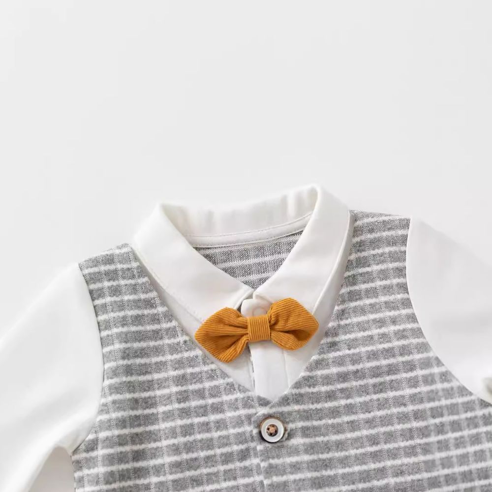 Sugar Rush - Boy's Long Sleeve Rompers - Grey Stripes