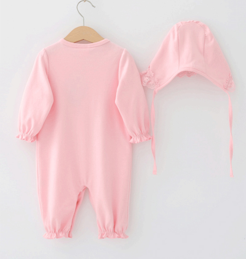 Sugar Rush - 2pc-Set - Baby Girls' Laced Full Sleeves Romper & Cap - Pink