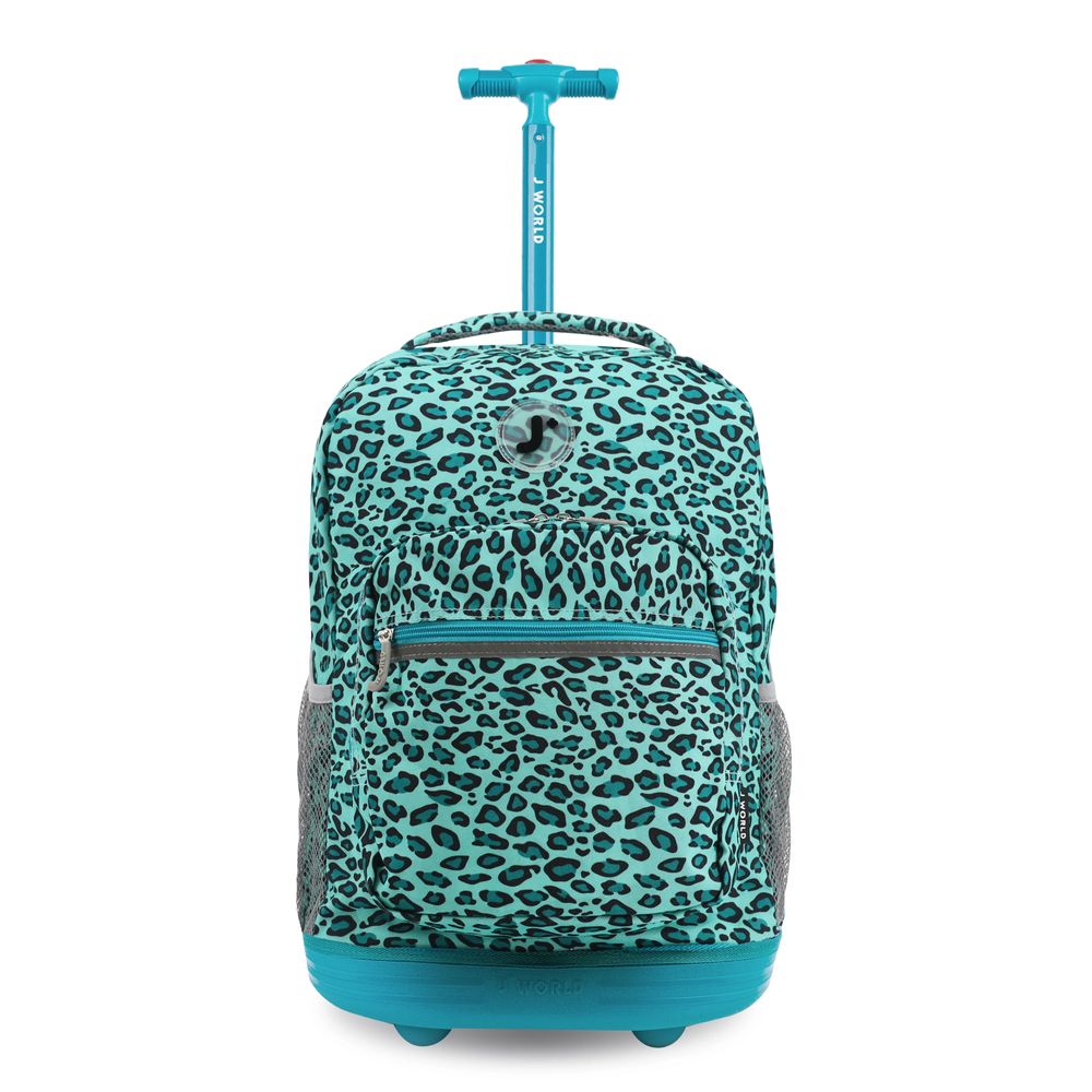 J World - New York Sunrise Kids Rolling Backpack - Mint Leopard - 18 Inch