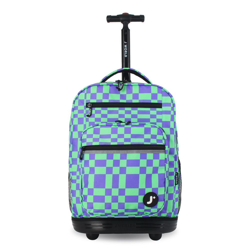 J World - New York Sunrise Kids Rolling Backpack - Pixel Checkers - 18 Inch