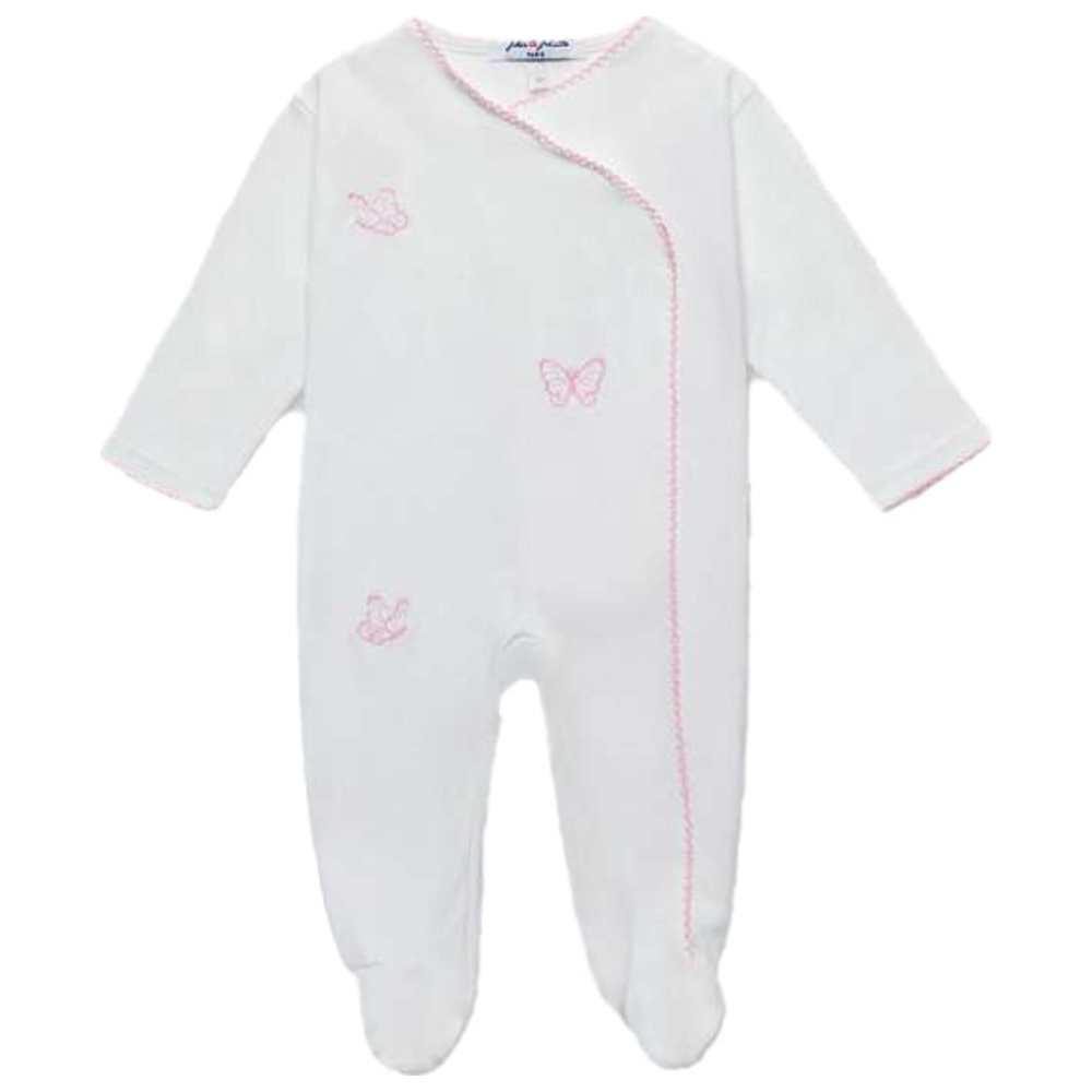 Jules & Juliette - Butterfly Baby Cotton Sleepsuit - White