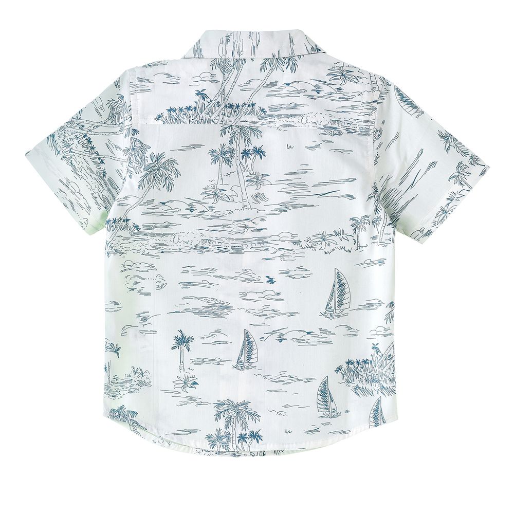 جام - قميص ولادي قطن بطبعة استوائية - أبيض