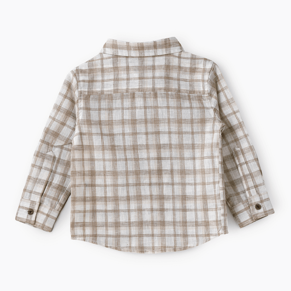 جام - قميص مربعات قطن منسوج للأولاد - بيج/أبيض