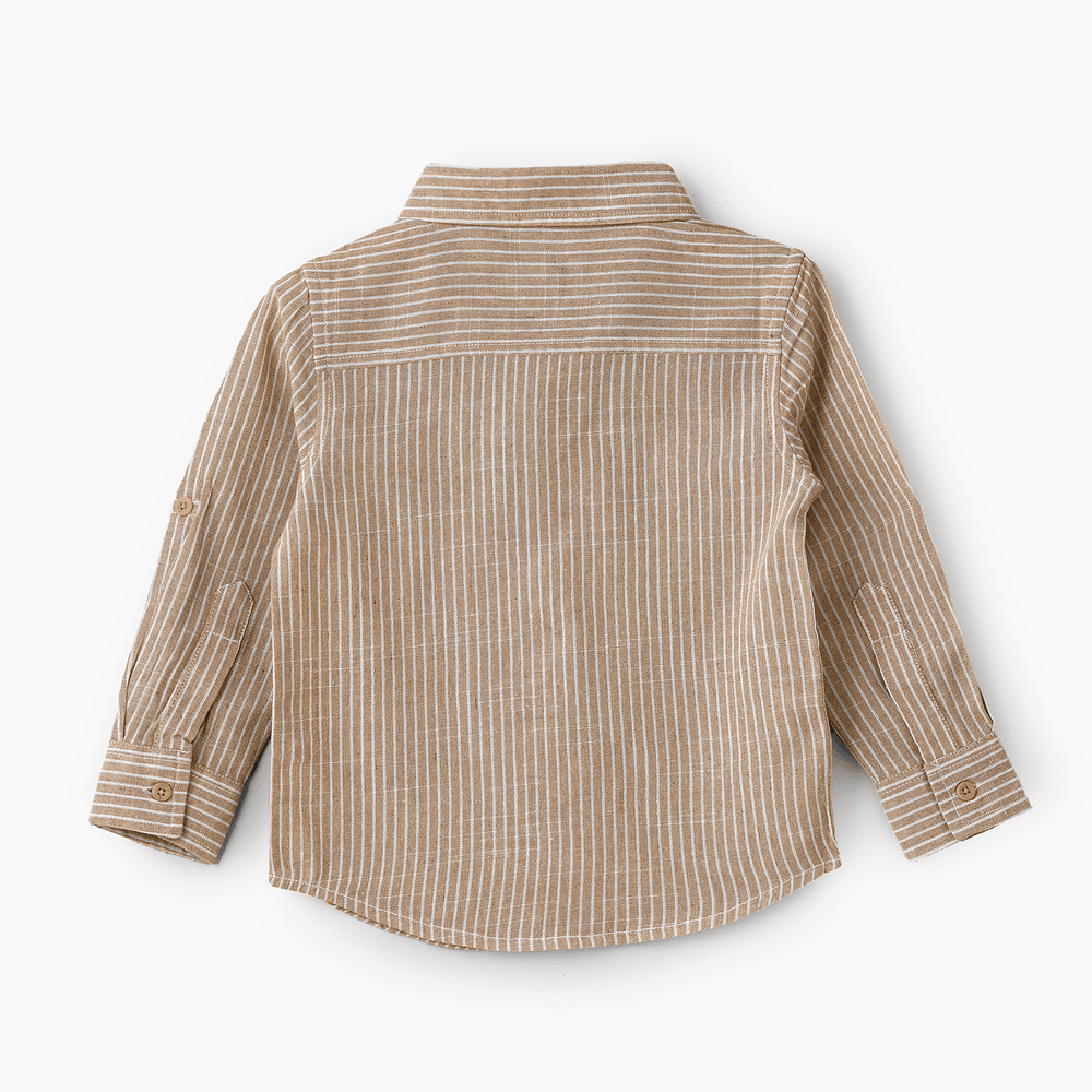 جام - قميص قطن منسوج مخطط للأولاد - بيج/أبيض