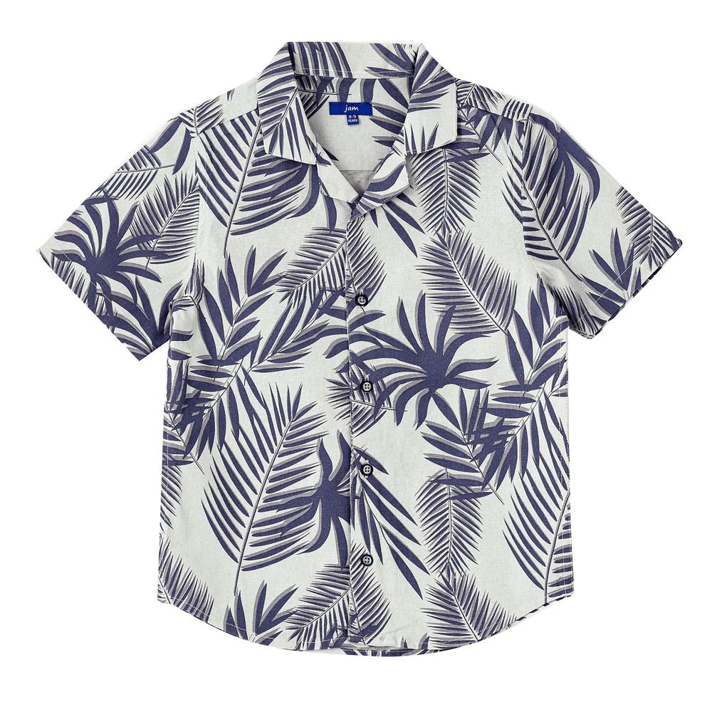 جام - قميص قطن منسوج للأولاد - أوراق استوائية - رمادي فاتح/كحلي