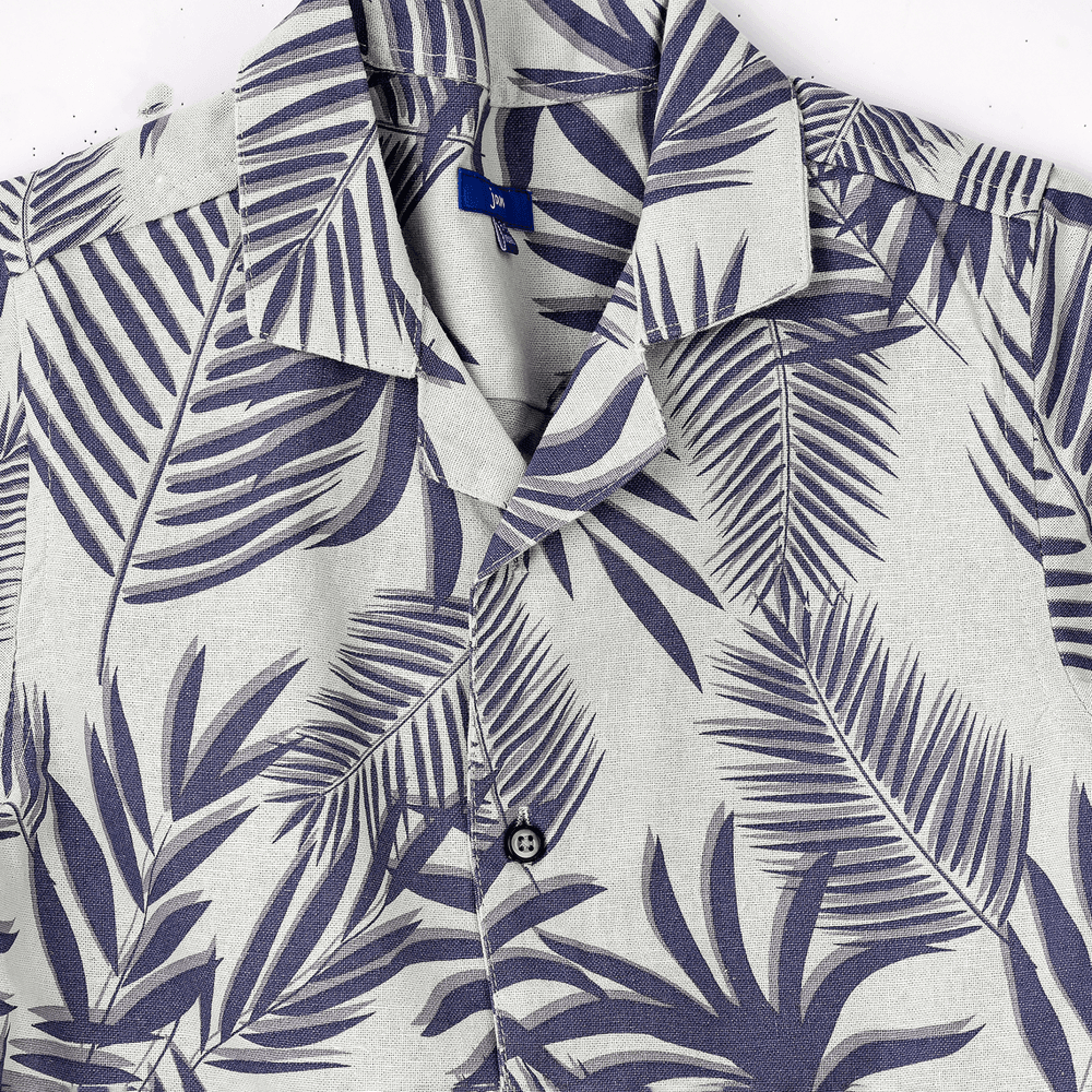 جام - قميص قطن منسوج للأولاد - أوراق استوائية - رمادي فاتح/كحلي