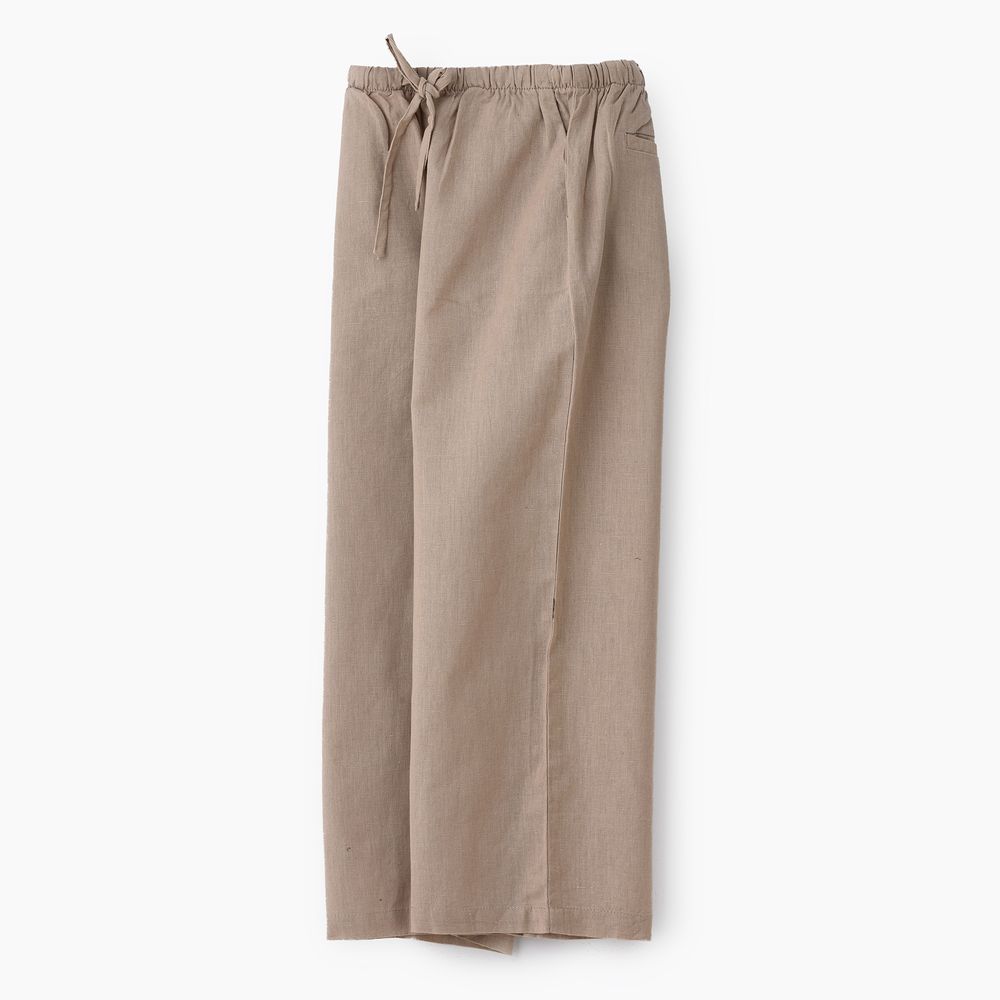 جيلين - بنطلون بناتي بقصة مريحة من القطن والكتان المنسوج - بيج