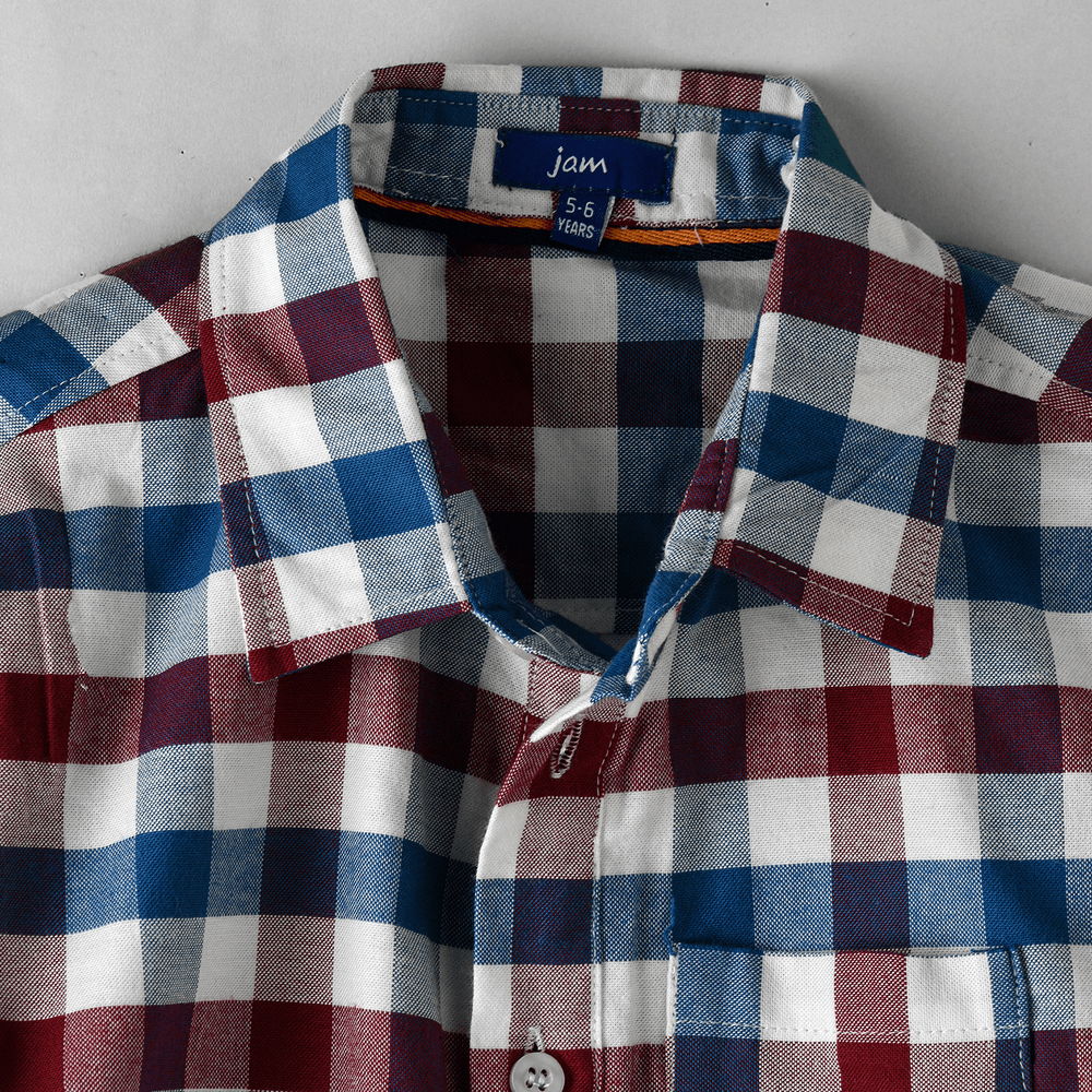 Jam - Boys' Burgundy, Blue, And White Checkered Shirt