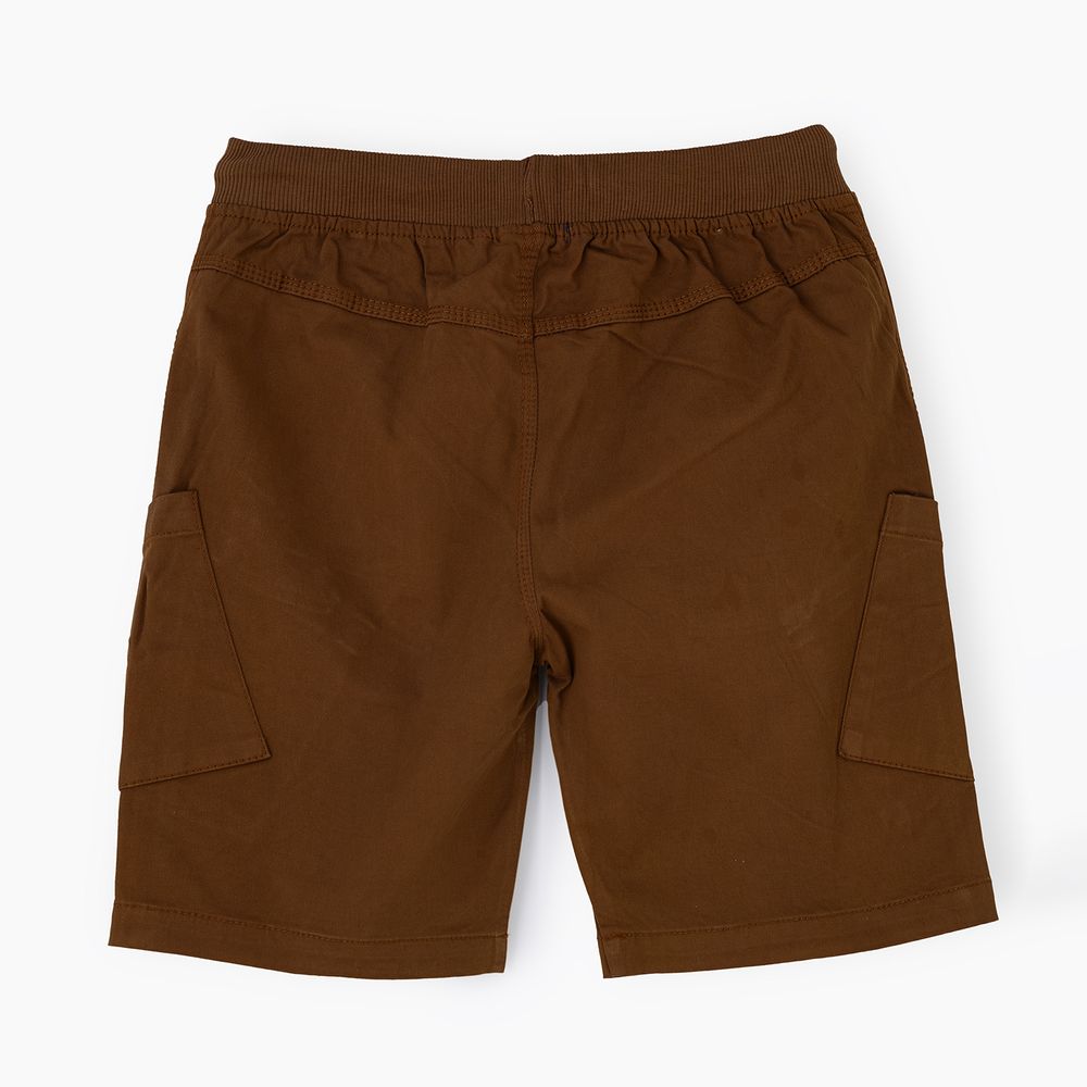 جام - شورت ولادي قطن بخصر مطاطي ورباط - بني