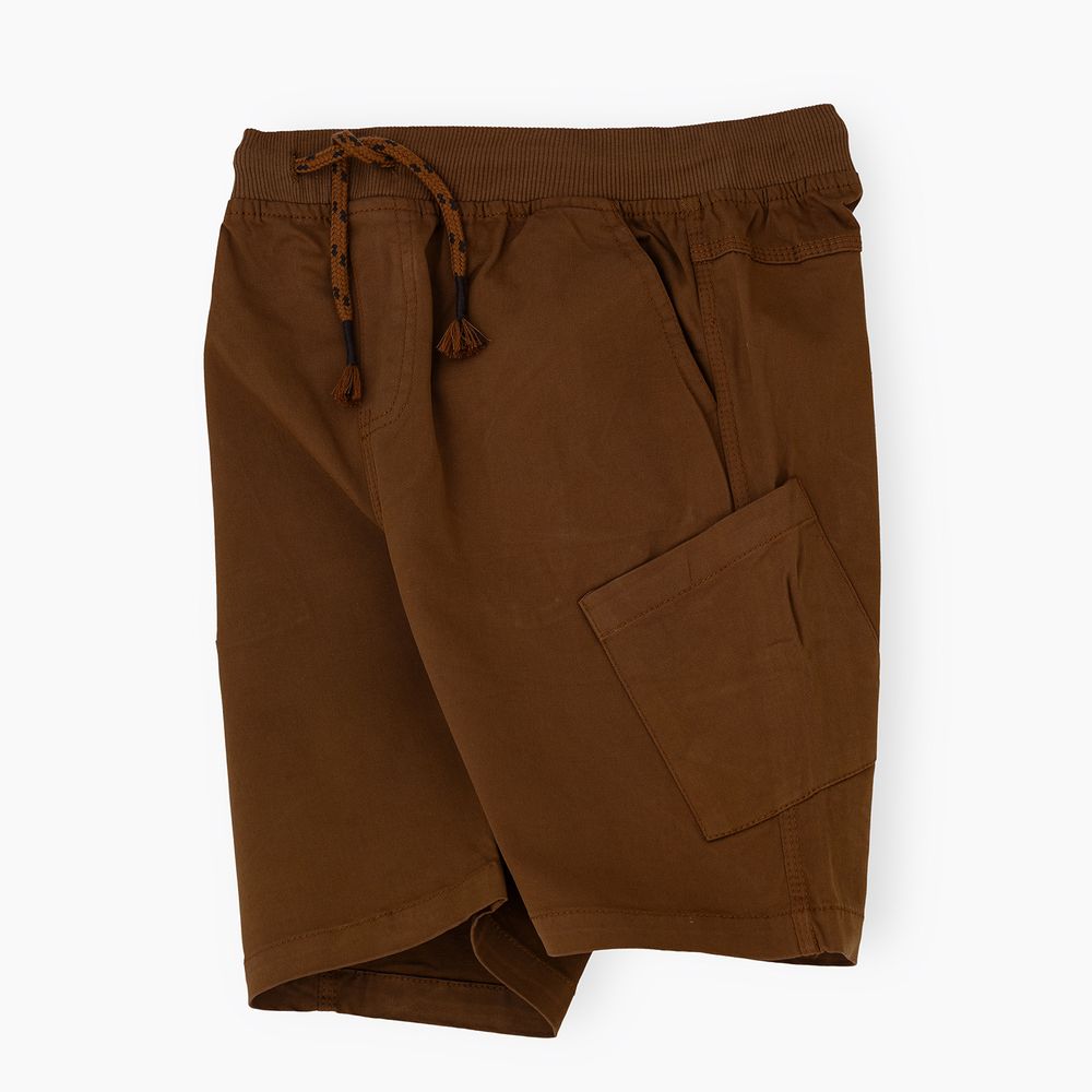 جام - شورت ولادي قطن بخصر مطاطي ورباط - بني