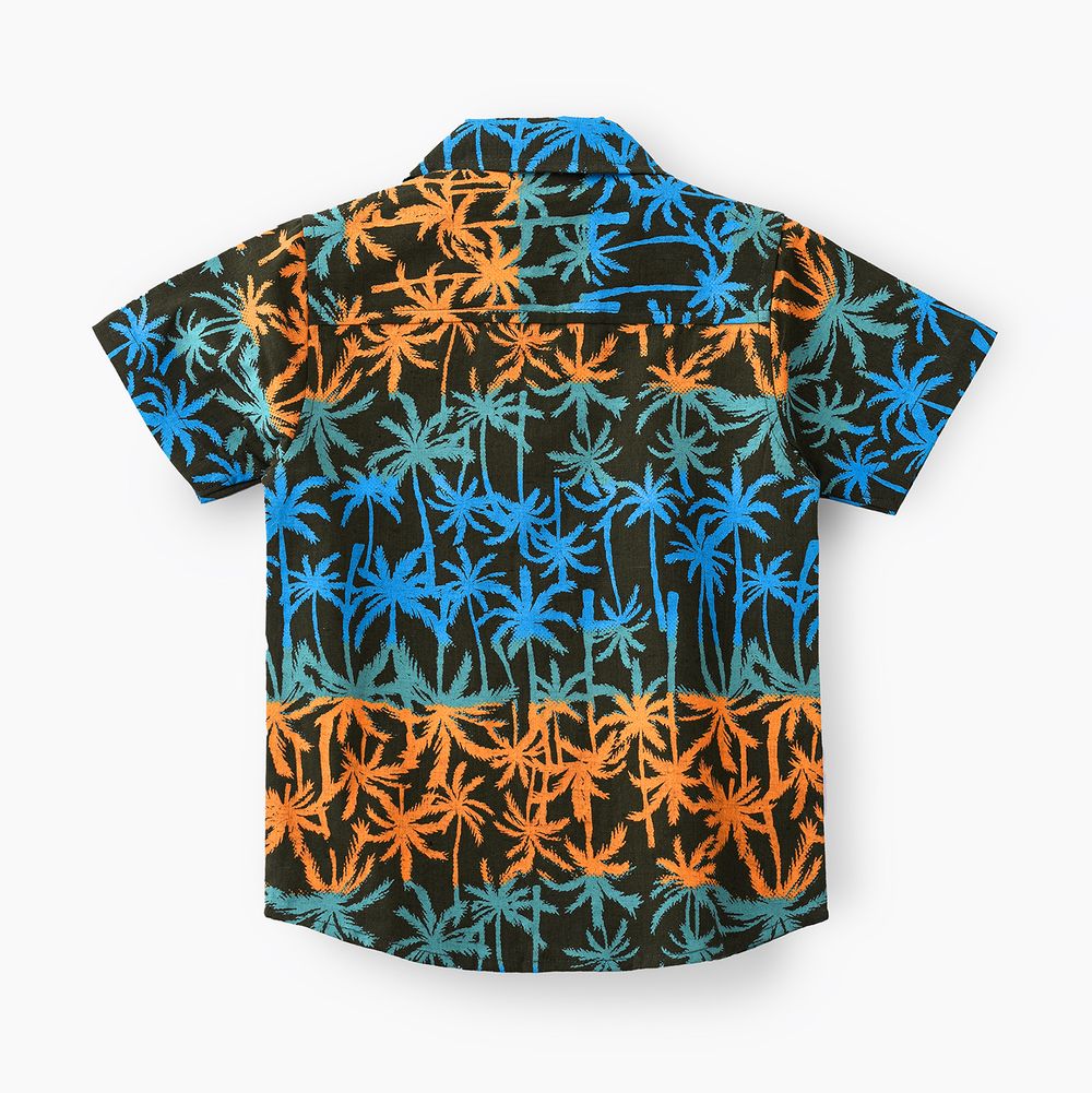 جام - قميص ولادي من الكتان بطبعة استوائية وياقة مفتوحة