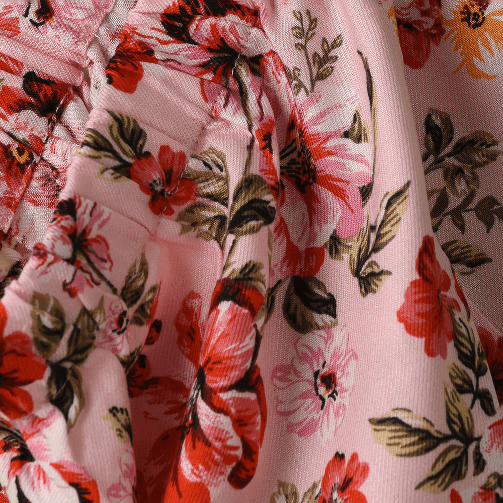 Jelliene - Girl's Floral Ruffle Hem Skirt - Pink