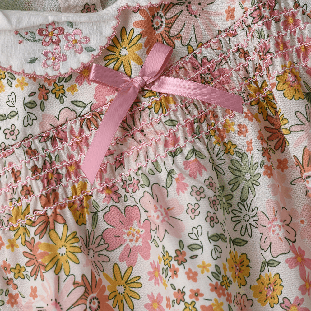 جيلين - فستان بناتي مورد بأكمام منفوخة - متعدد الألوان