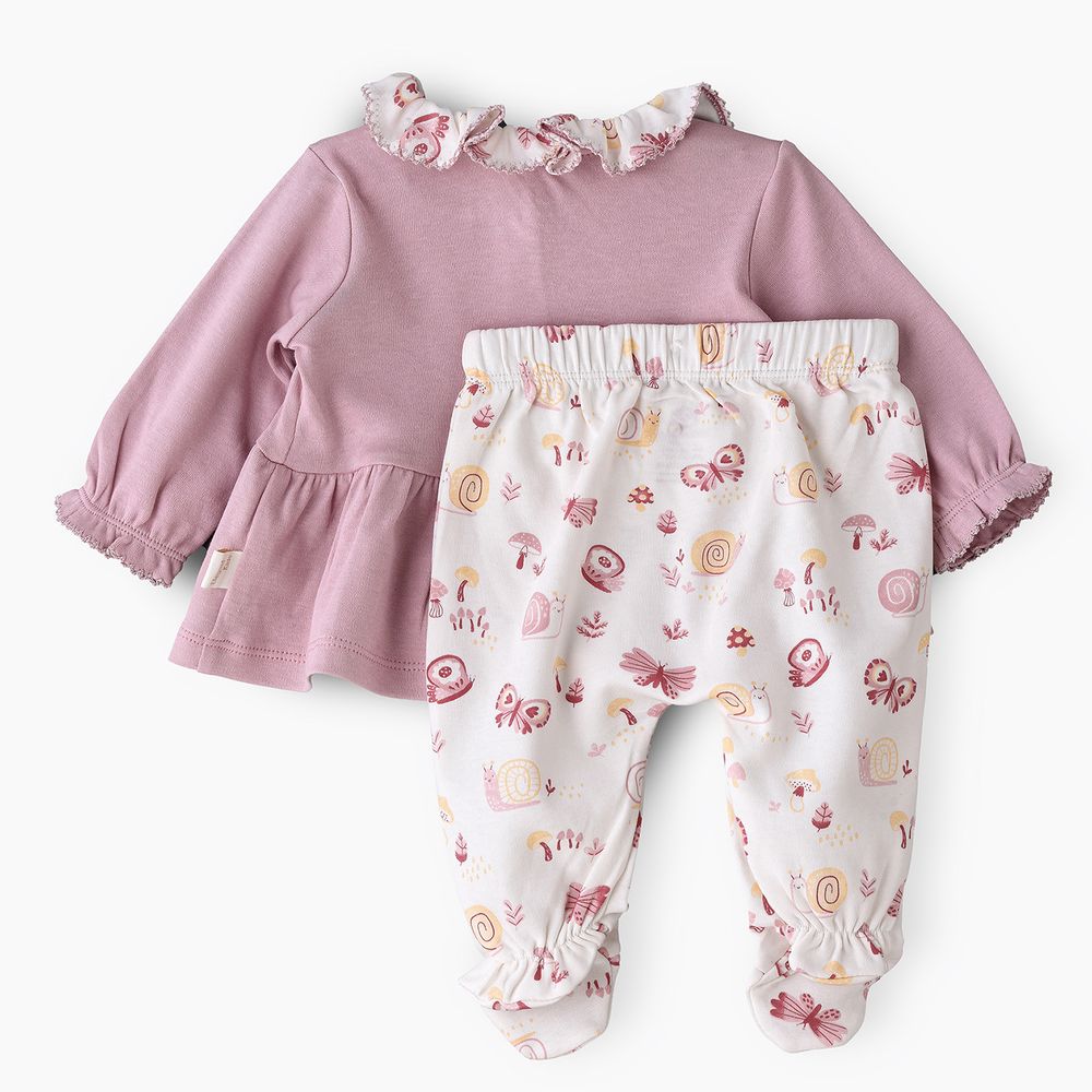 إليغانت كيدز - أفرول بأكمام طويلة وياقة متعددة الطبقات مع كارديجان ببلوم للبنات - وردي