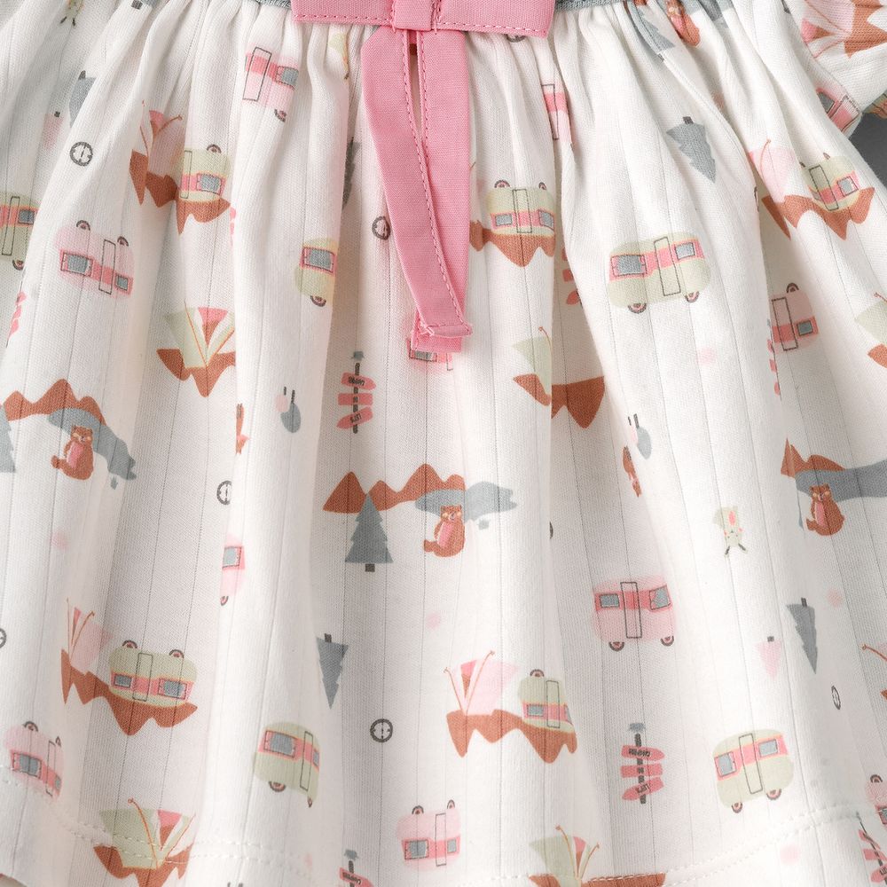 إليغانت كيدز  - بلوزة مطبوعة بنقشة تخييم وشورت محبوك مضلع للبنات - رمادي