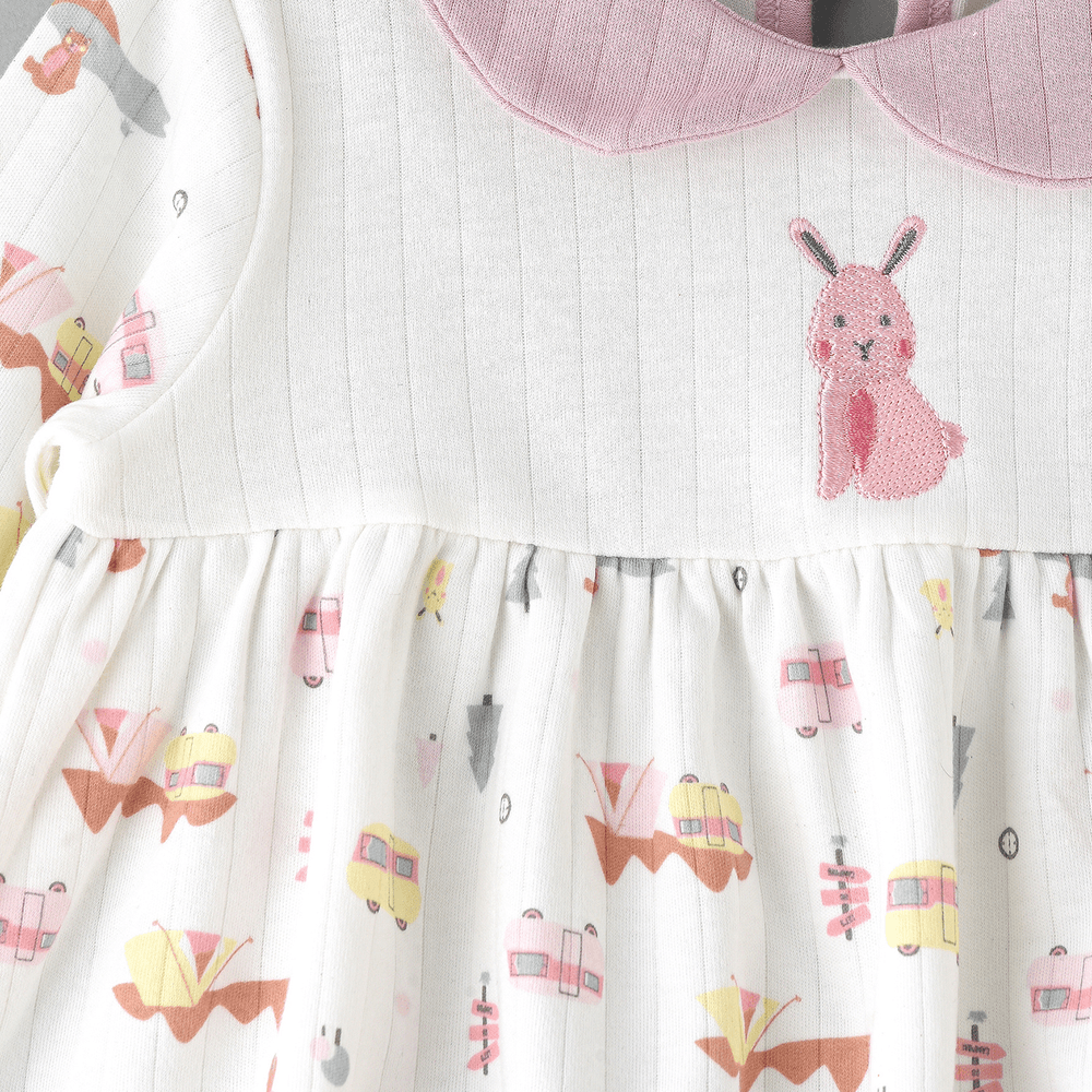 إليغانت كيدز - بلوزة ببلوم مطرزة على شكل أرنب مع بنطال ضيق مضلع - وردي