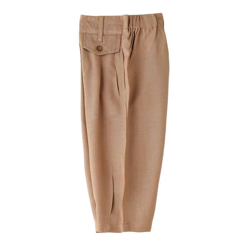 جيلين - بنطلون بيج بطيات للبنات مع تفاصيل أزرار - بني غامق