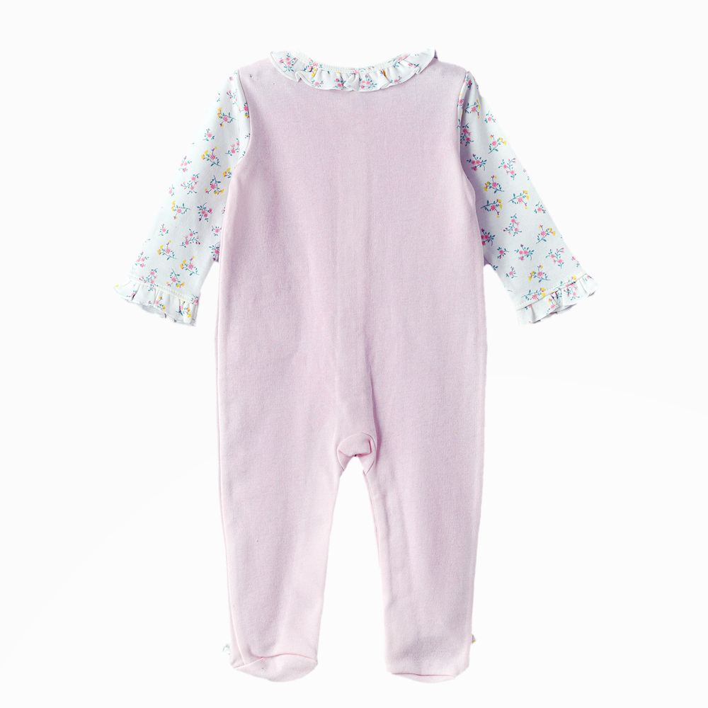 Tiny Hug - Baby Girls' Cotton Knit Sleepsuit - Floral Pink