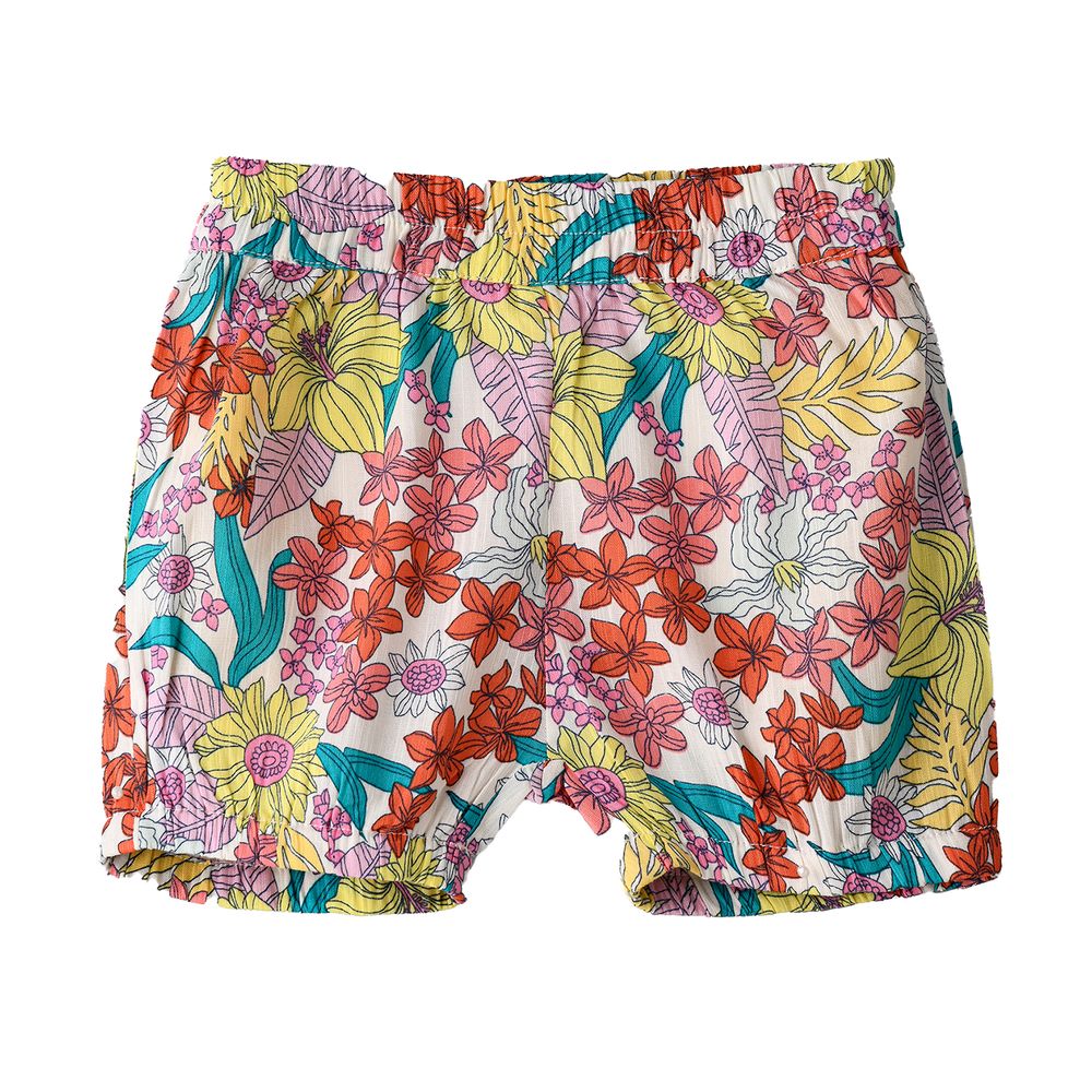 جيلين - شورت فيسكوز بناتي مزين بالورود - متعدد الألوان